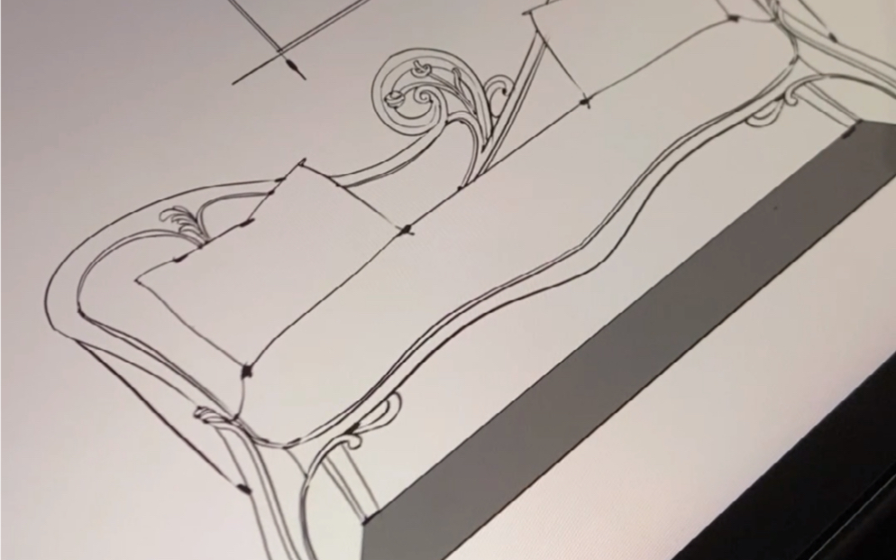 贵妃椅家具手绘线稿画法,打开软件的对称功能即可快速表现