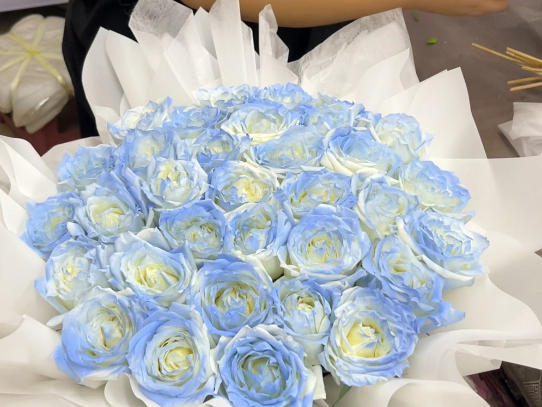 碎冰蓝玫瑰花束教程