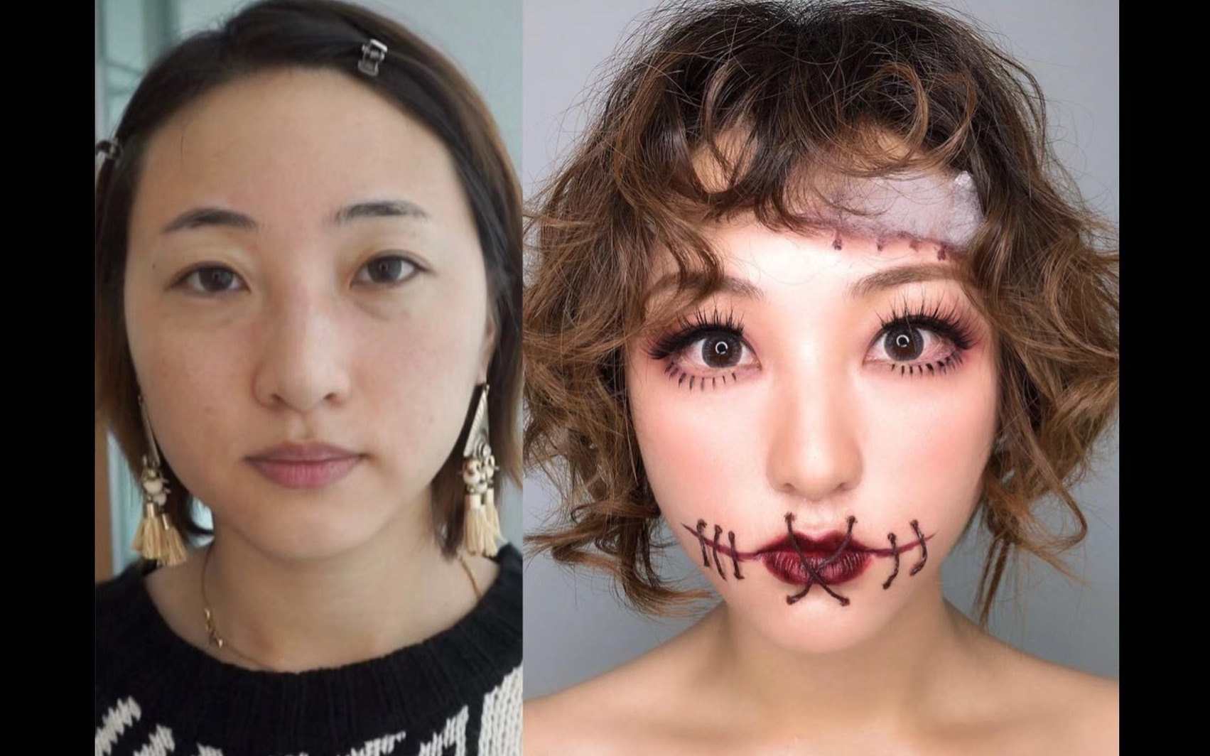 兔too2闺蜜大改造之万圣特别篇暗黑系傀儡娃娃妆万圣节妆容教程分享含