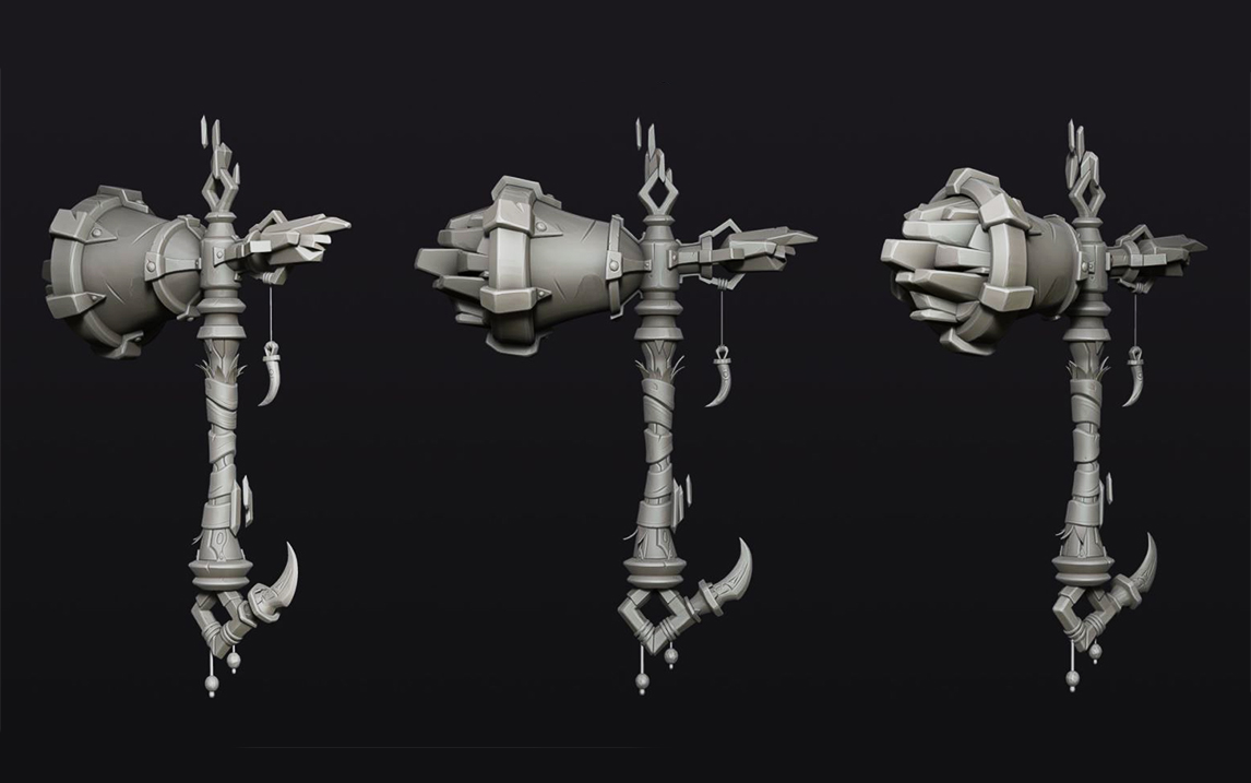 【3dmax zbrush教程】金属感锤子武器建模,次世代pbr全流程讲解,3dmax