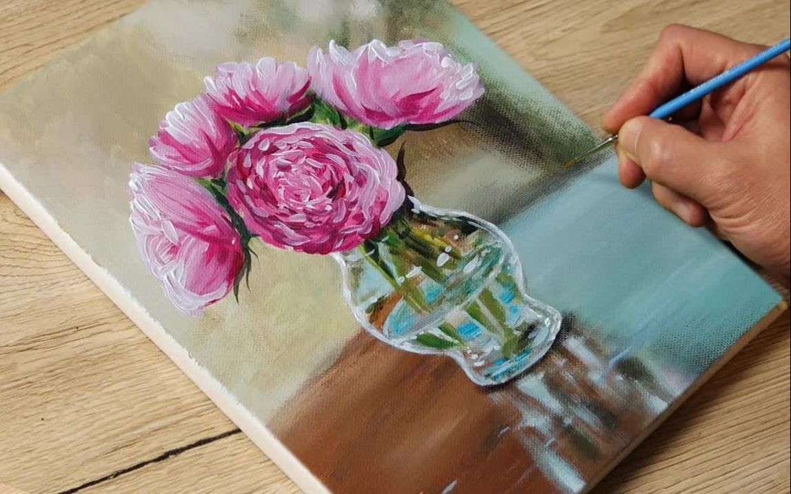 【丙烯画】【绘画教程】【中字】芍药Peonies painting Acrylic Painting Vadym art哔哩哔哩bilibili