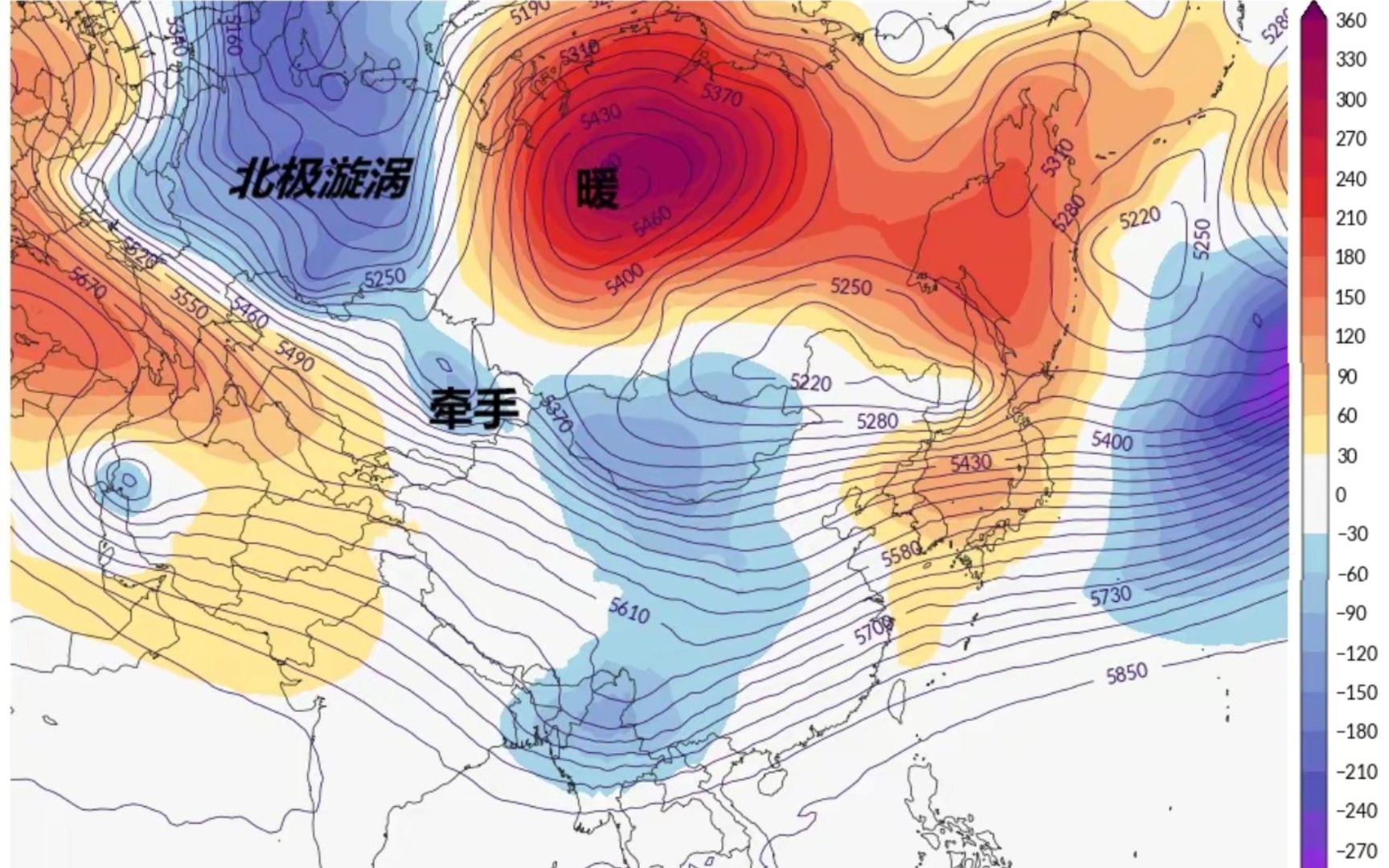 亚欧大陆冬季高空500hPa大气环流形势以及位势线距平分布图哔哩哔哩bilibili