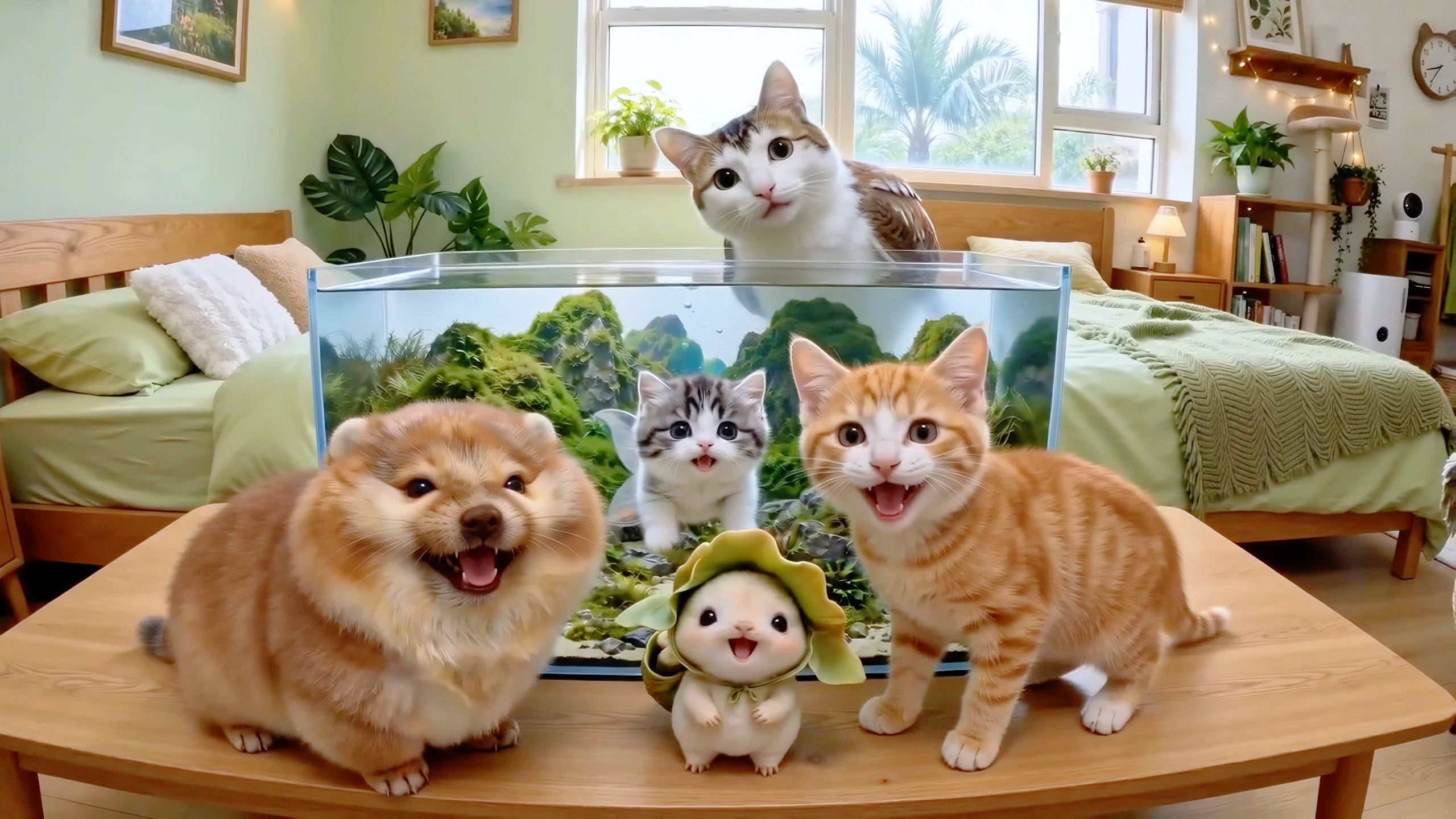 带我的刀盾和香蕉猫比比拉布去接新家人，太可爱了吧！