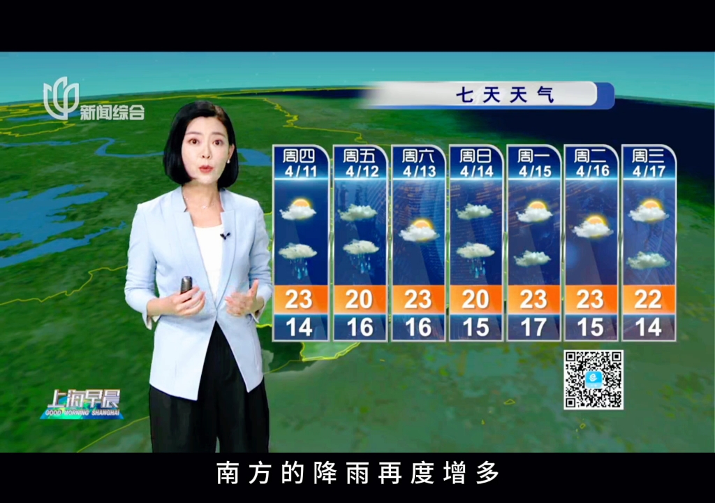 24-4-10 上海早晨 op ed 天气预报 尚超(79白天多云为主,夜间阴有短