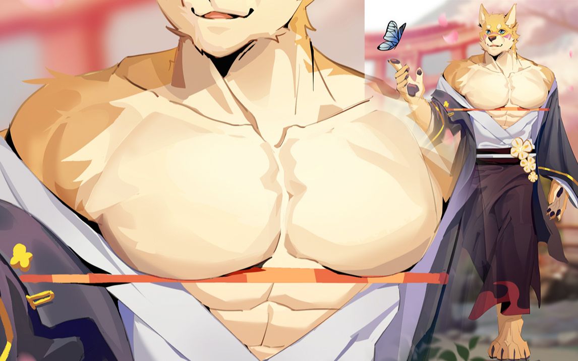 【furry/绘画过程】新年愿望 变成一只胸很大的犬兽人