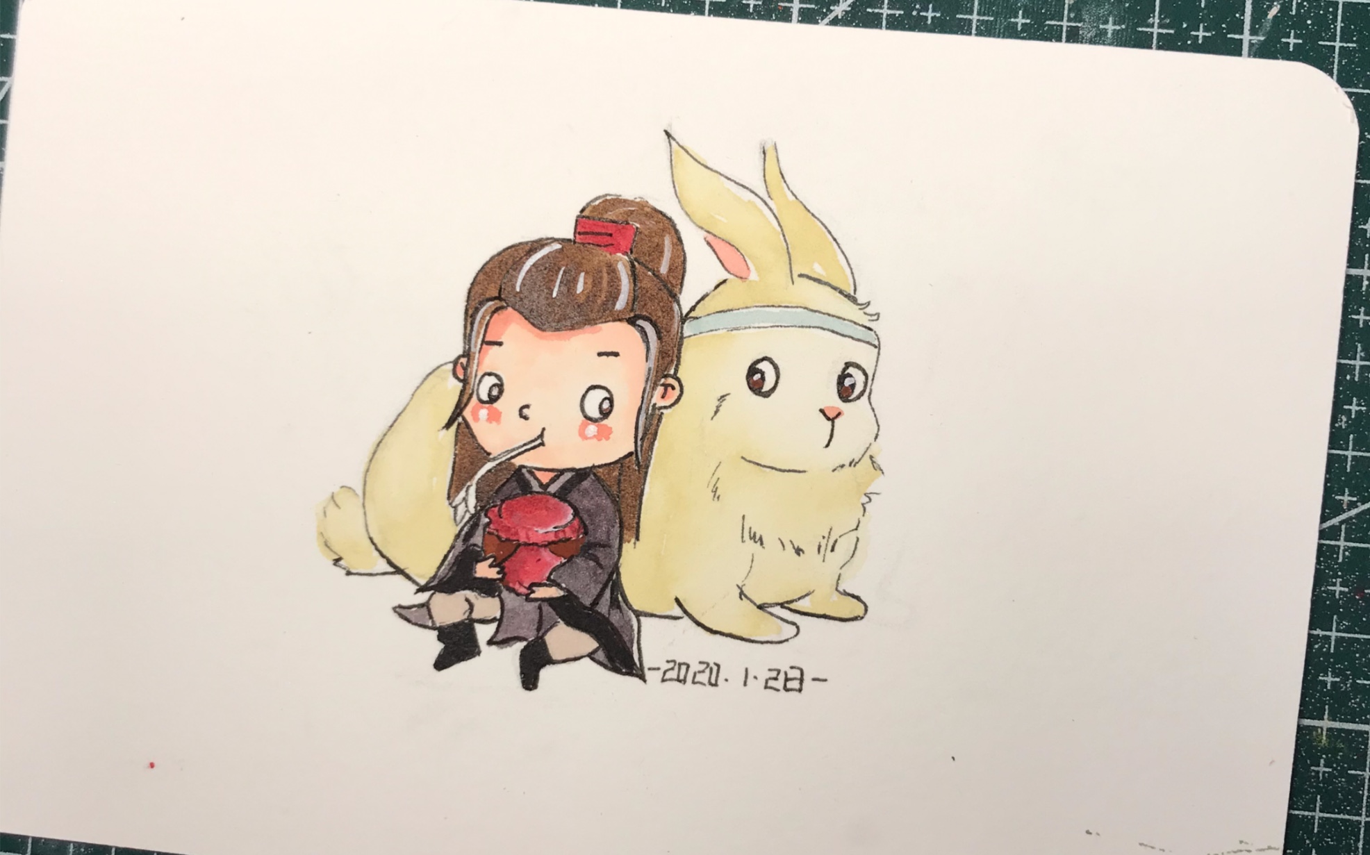 【水彩过程】陈情令-魏无羡和兔子