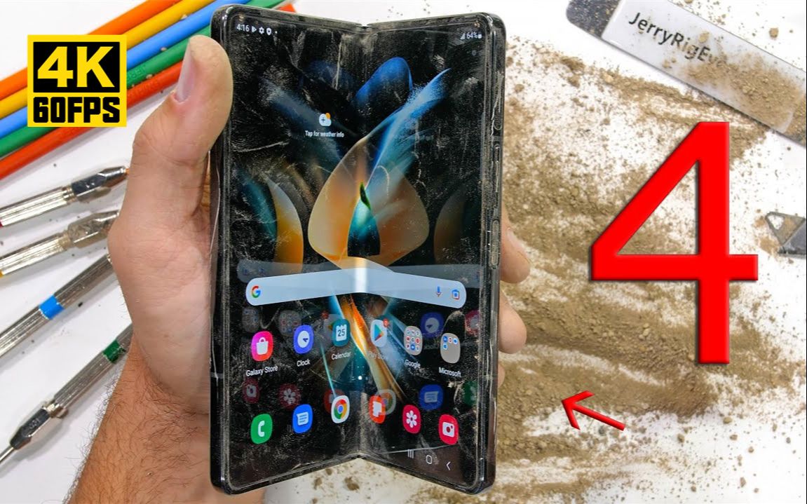 [图]【4K60帧】杀手哥对三星Galaxy Z Fold4折叠屏手机耐用性测试：三星称其“牢不可破”？！| 作者：JerryRigEverything | 机翻中文