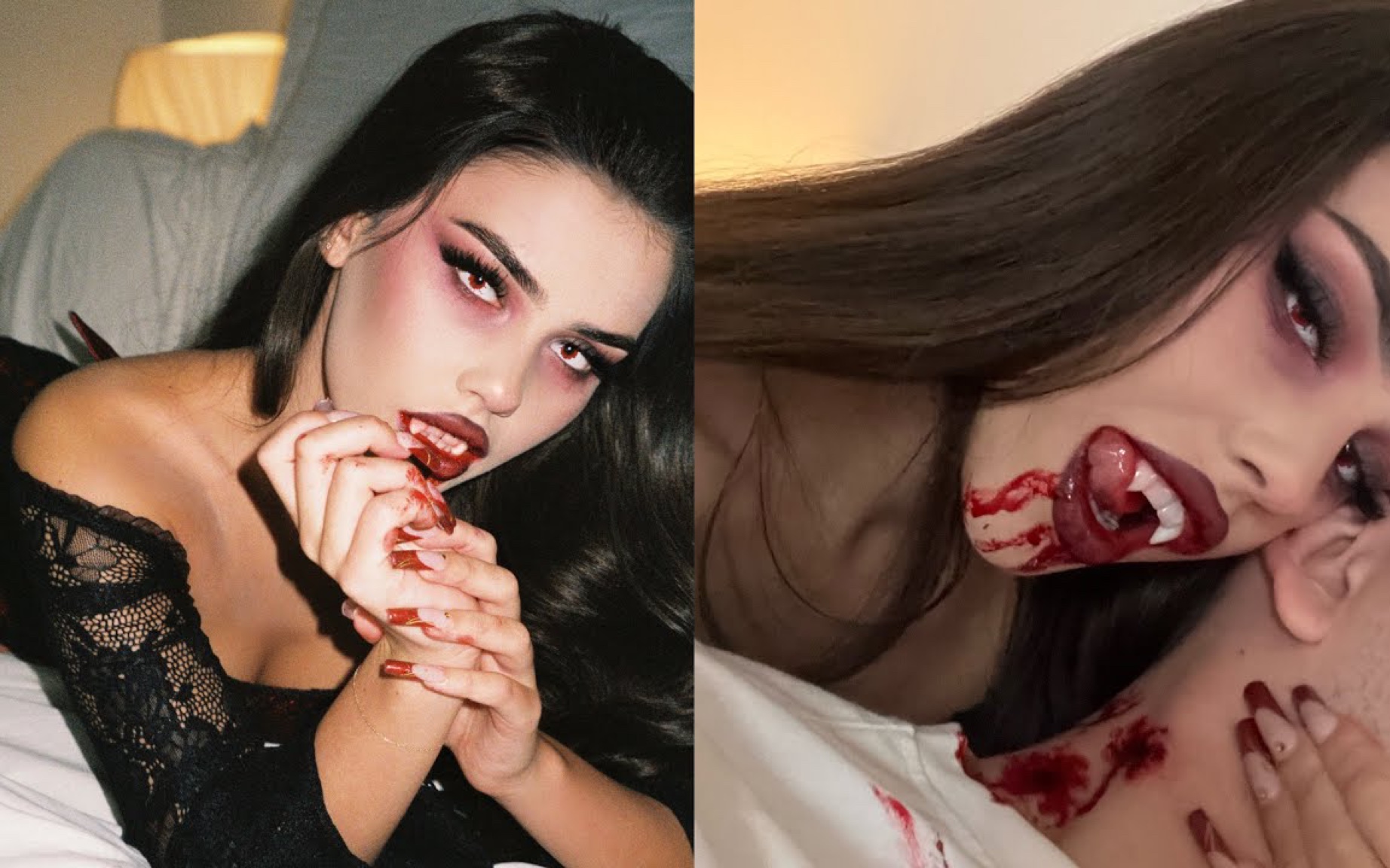 [图]【Leah Halton】万圣节性感吸血鬼妆容教程｜halloween GRWM - sexy vampire