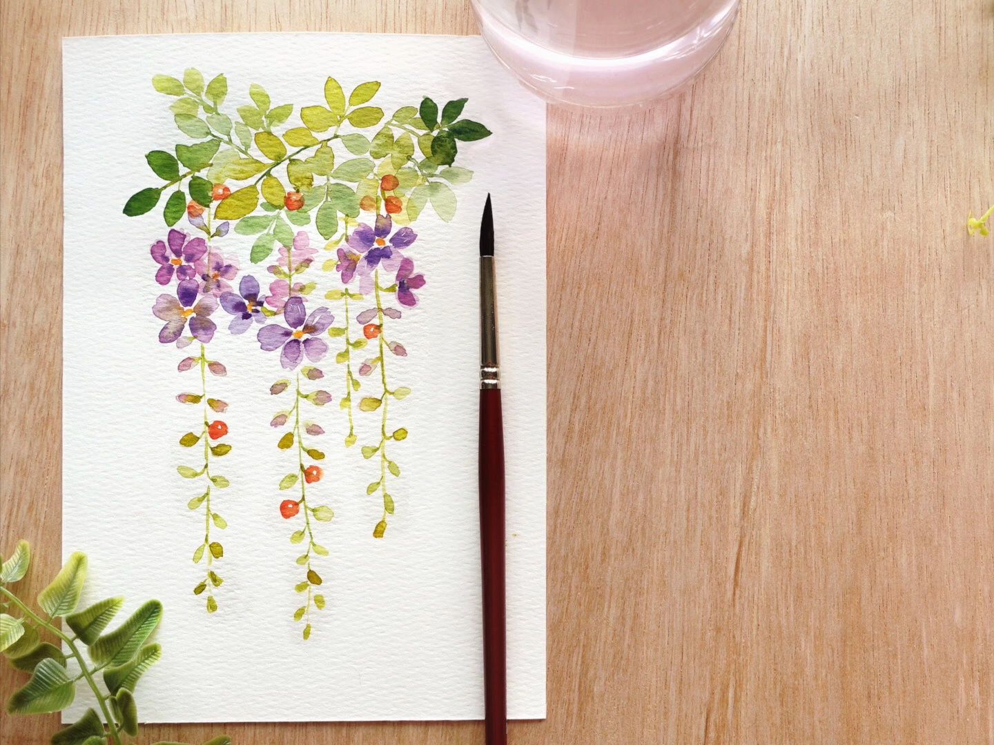 简单的叠色紫色花朵:水彩花教程