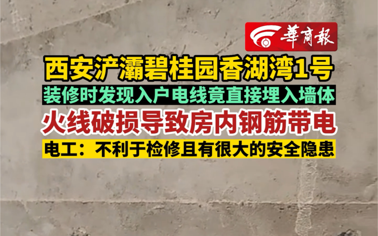 西安浐灞碧桂园香湖湾1号 装修时发现 入户电线竟直接埋入墙体 火线破损导致房内钢筋带电哔哩哔哩bilibili