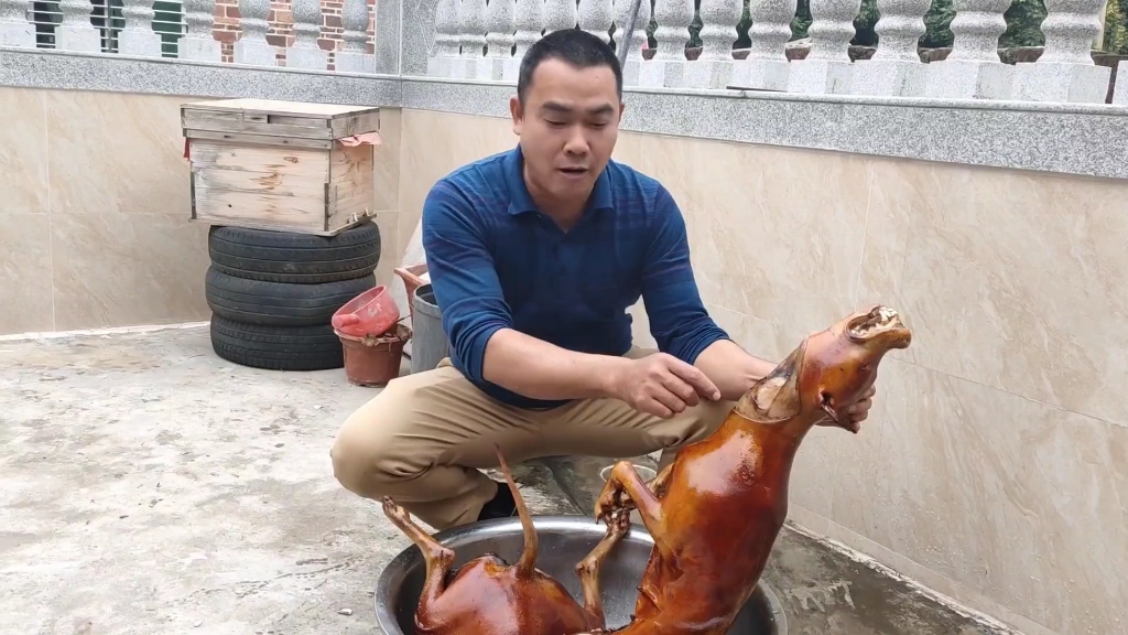 广西网红脆皮狗肉,肉香飘满全村,大人小孩都纷纷跑来吃狗肉,看到流口水哔哩哔哩bilibili