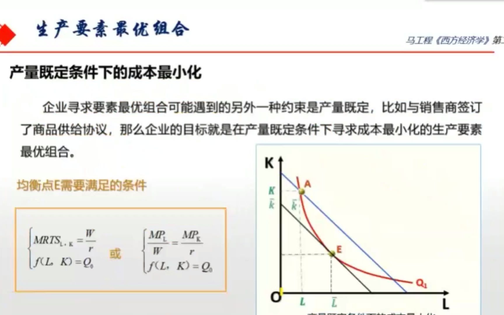 长期生产函数(2)生产要素最优组合