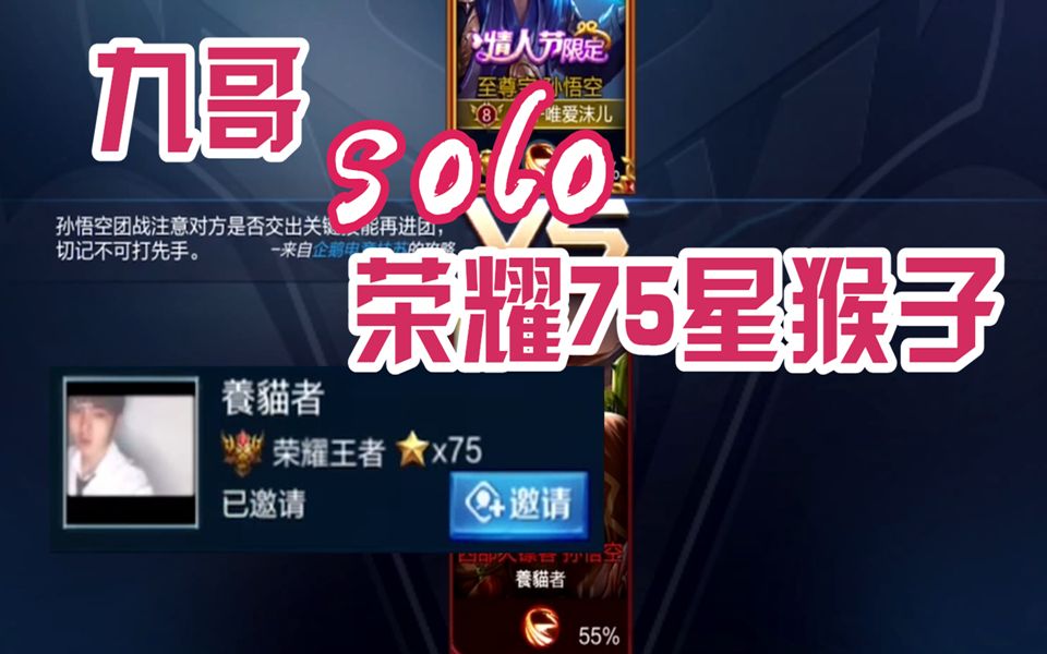 王者荣耀:荣耀75星猴子要挑战九哥?看看国服猴子是怎么solo的!