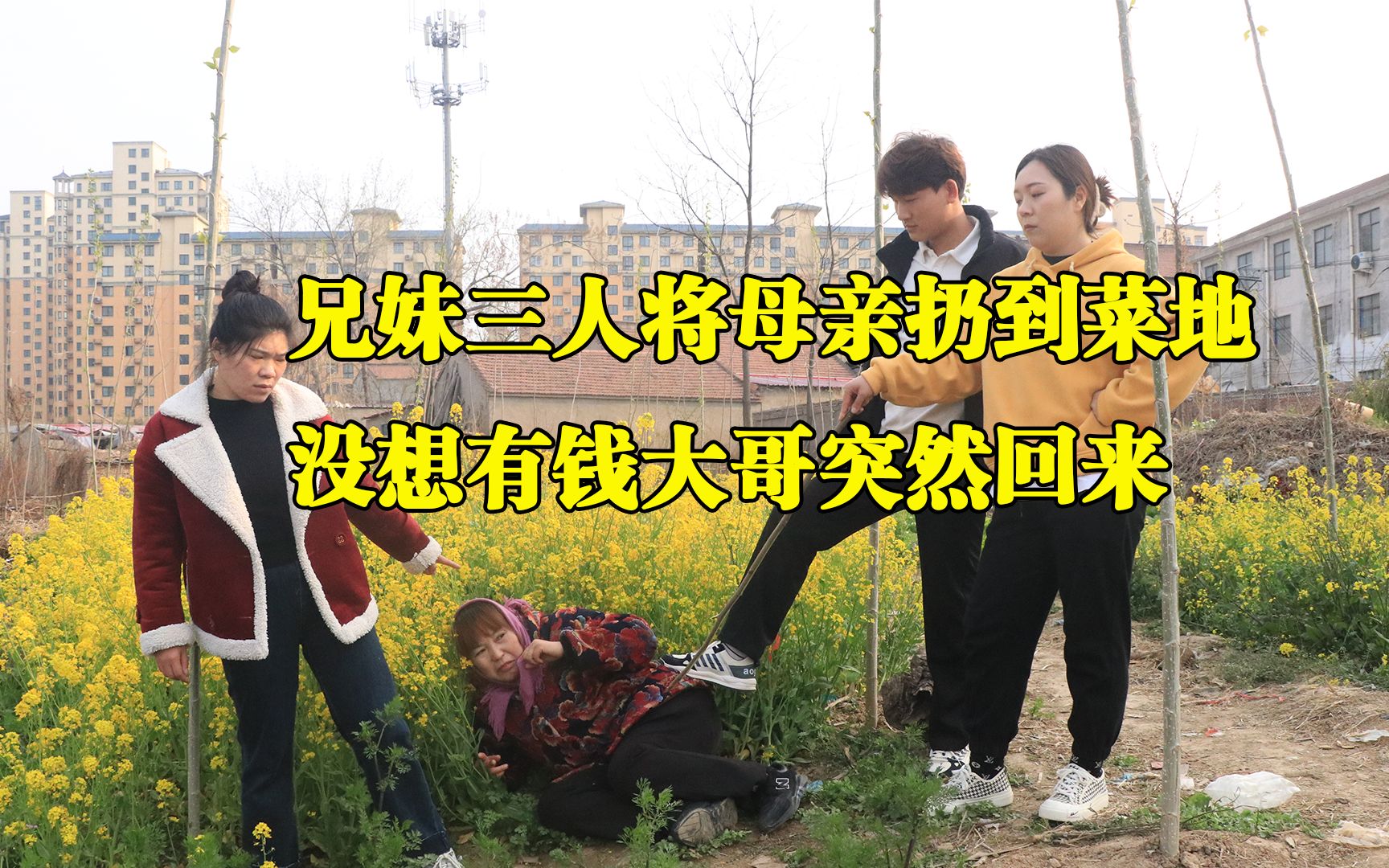 兄妹三人不愿意赡养母亲将她扔到菜地没想有钱大哥突然回来