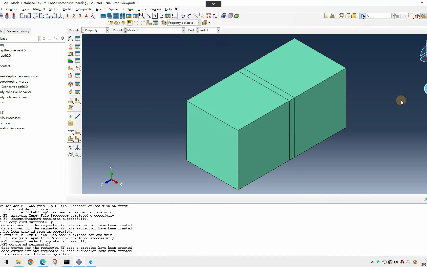 Abaqus cohesive入门教程4cohesive element厚度设置及其与cohesive behavior对应关系实例验证哔哩哔哩bilibili