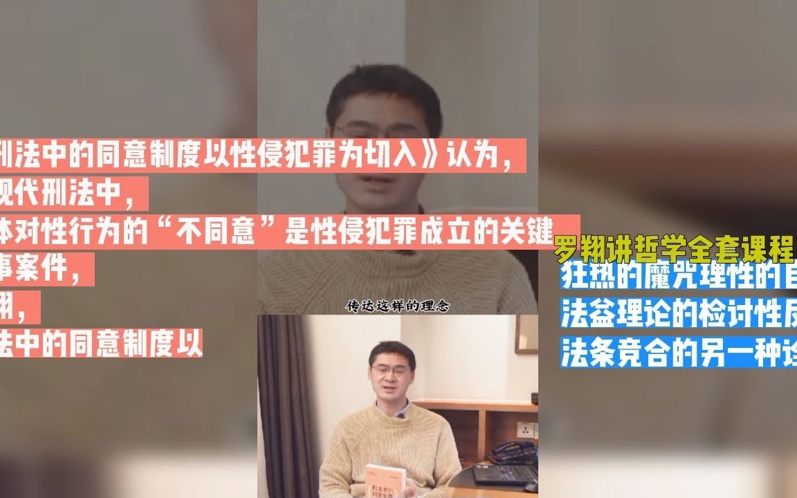 《刑法中的同意制度以性侵犯罪为切入》认为,在现代刑法中,个体对性行为的“不同意”是性侵犯罪成立的关键,刑事案件,罗翔,刑法中的同意制度哔...