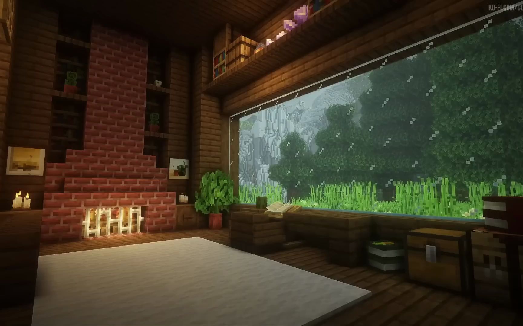 我的世界温馨的雨天卧室 雨声 | 壁炉