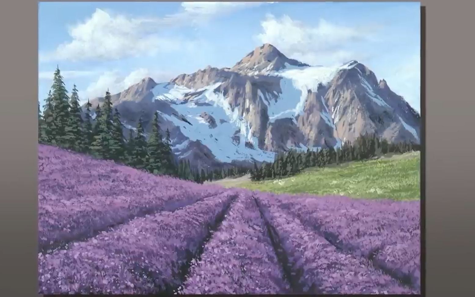 【丙烯画·自然】看大触用丙烯画薰衣草田野-田园风情