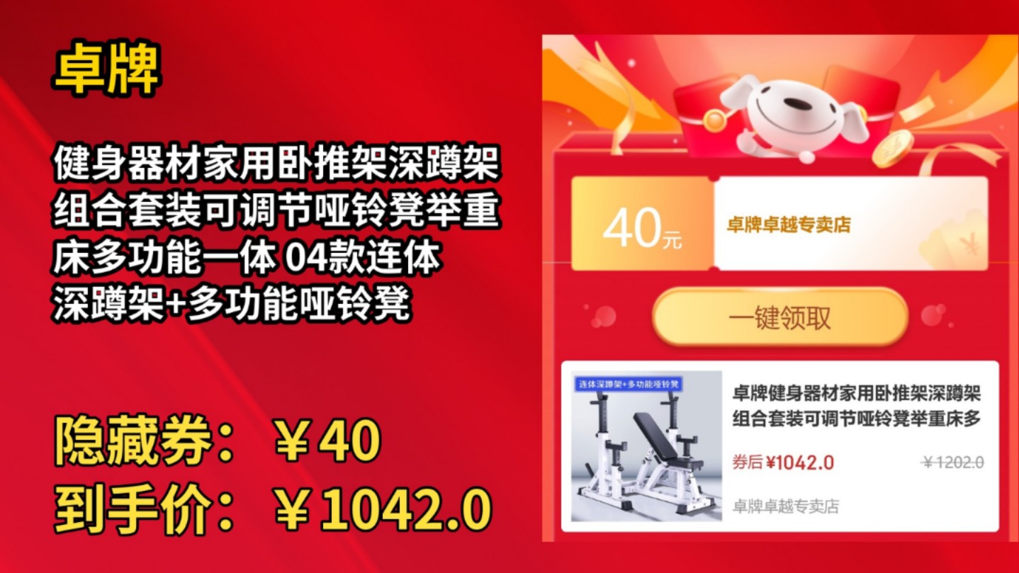 [低于618]卓牌健身器材家用卧推架深蹲架组合套装可调节哑铃凳举重床多功能一体 04款连体深蹲架+多功能哑铃凳哔哩哔哩bilibili