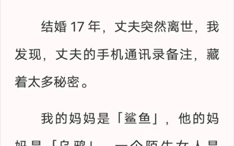 丈夫突然离世,我发现,丈夫的手机通讯录备注,藏着太多秘密……汁呼小说《奇怪备注背后》哔哩哔哩bilibili