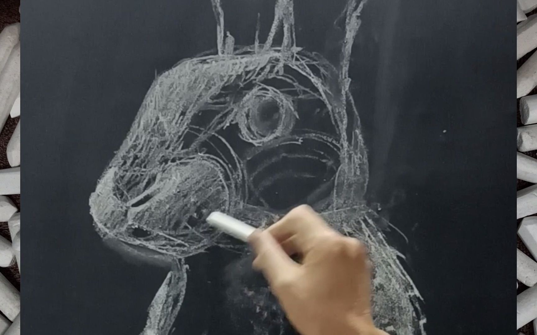 【黑板粉笔画】兔子拜年,3d立体画起来这么简单,没骗你
