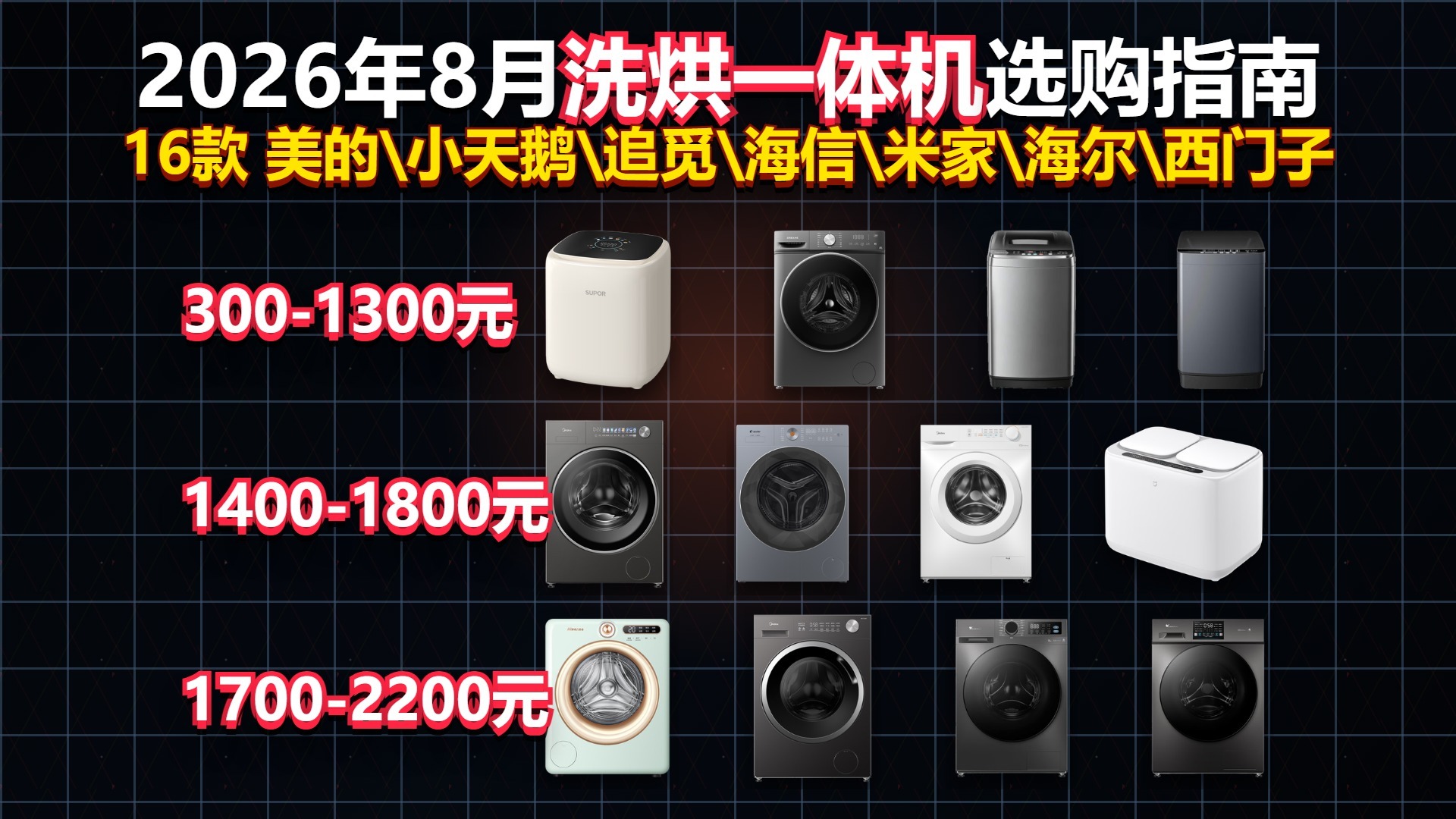 2026年8月洗烘一体机选购指南！16款从300到4500元全价位推荐，美的/小天鹅/追觅/海信/米家覆盖，租房党和家庭用户都能看！