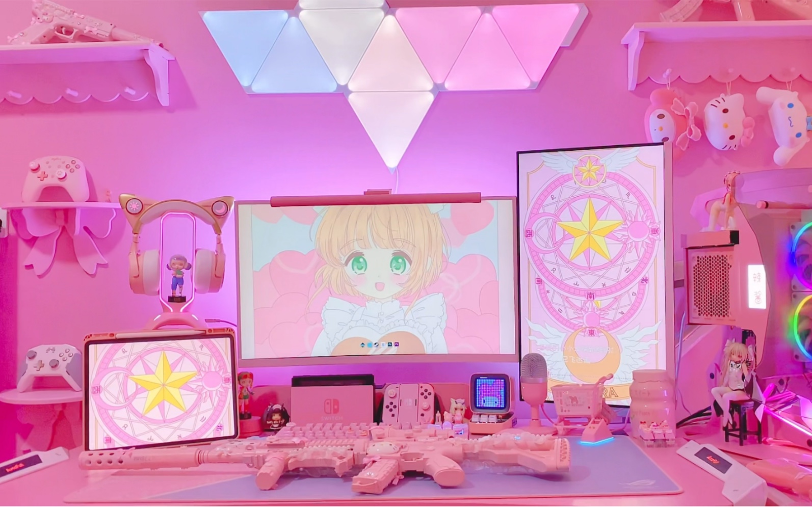 妖舞家的小樱耳机太配我的粉色电竞房啦