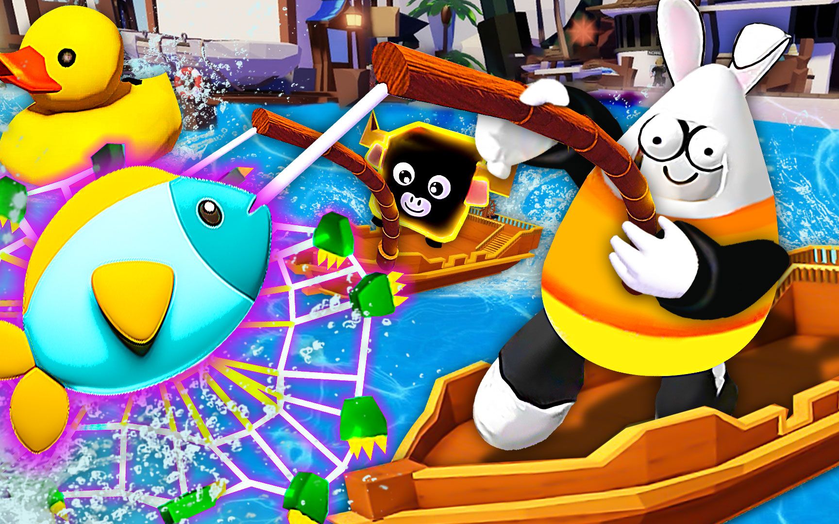 钓鱼模拟器 我用嚼过的口香糖编织成渔网去海上捞海鲜 阿波兔解说