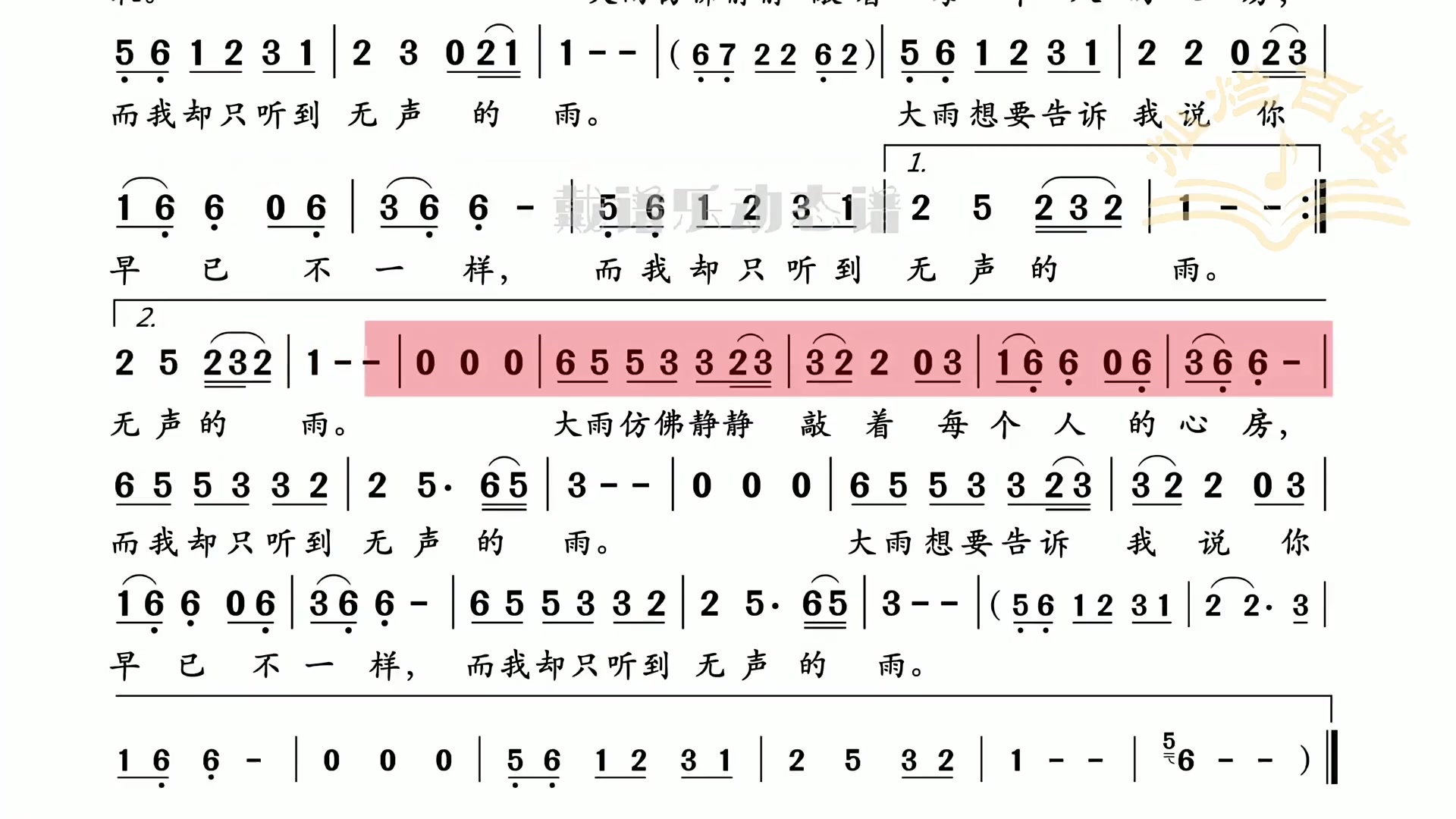 无声的雨伴奏动态谱这样跟伴奏就非常容易了也不用记谱啦萨克斯一