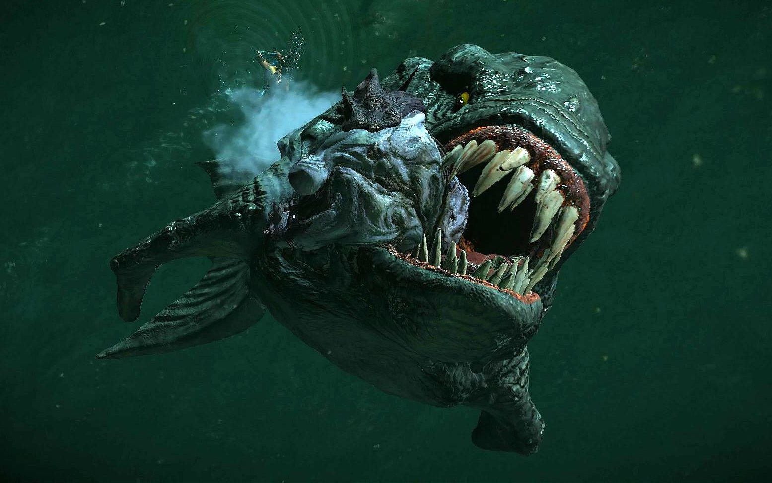 海王vs沼泽怪物,海王召唤超大的食人鱼撕咬敌人,场面太恐怖