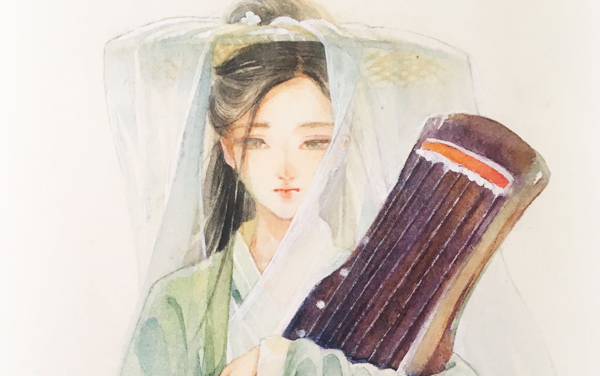 古风水彩青女水彩手绘完整过程