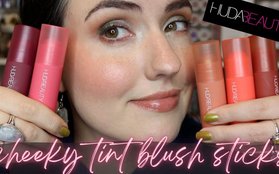 fun】new huda beauty cheeky tint blush sticks cheek swatches of