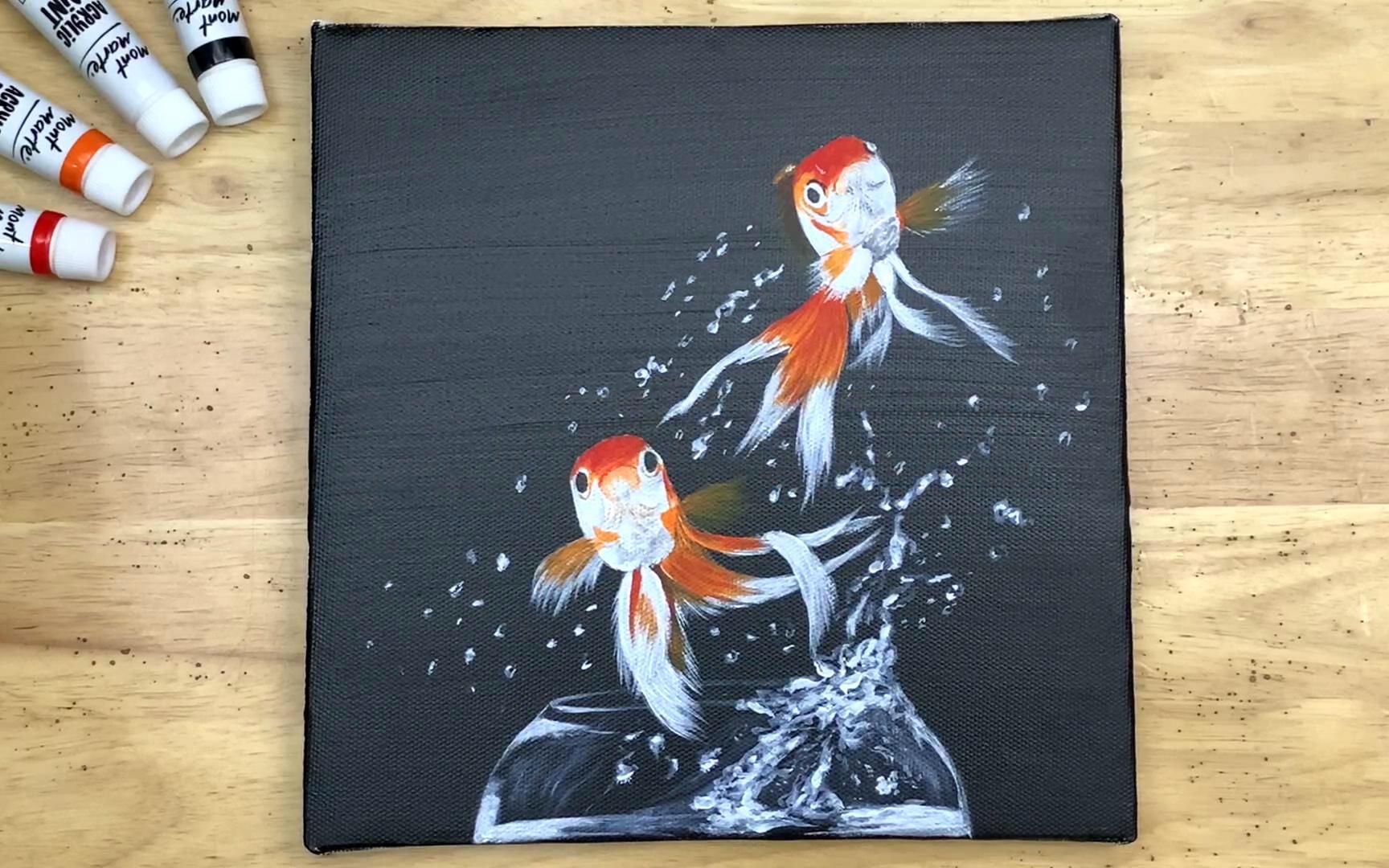 一个油管艺术家一幅代表作品 丙烯画 金鱼