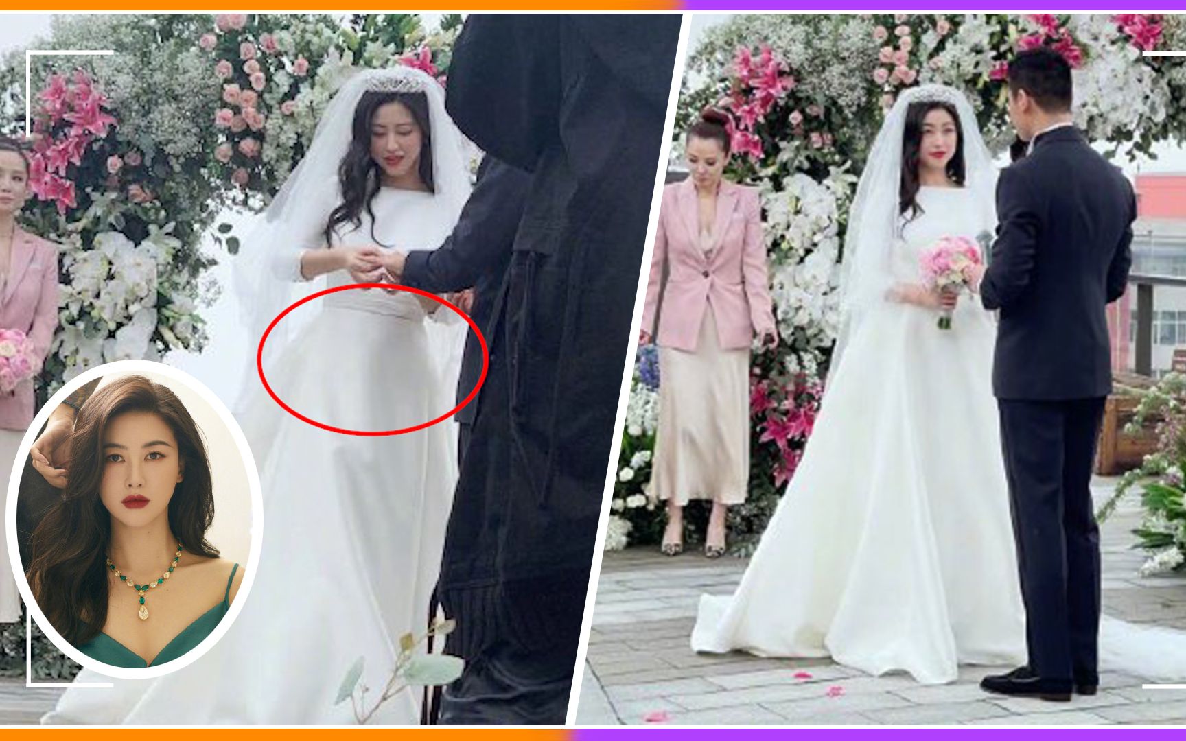 36岁朱珠今日大婚,身穿洁白婚纱头戴花冠亮相,小腹隆起疑似怀孕