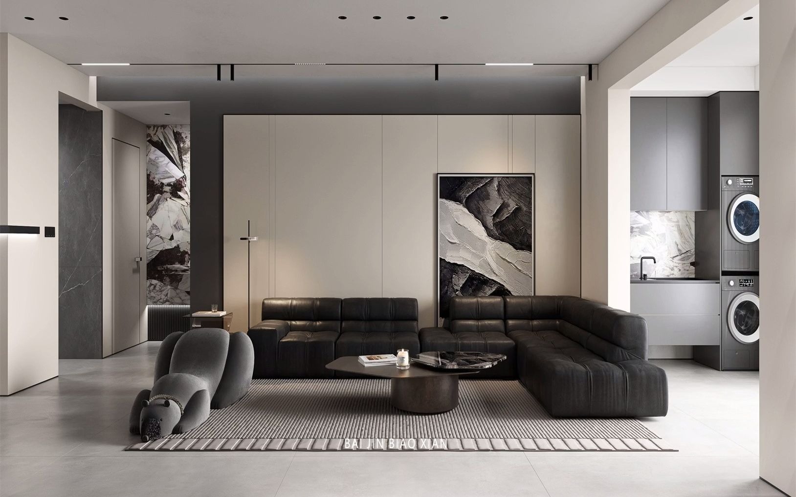 黑灰风格软装 #其他住宅空间案例 【白金视觉】 现代黑白灰效果图