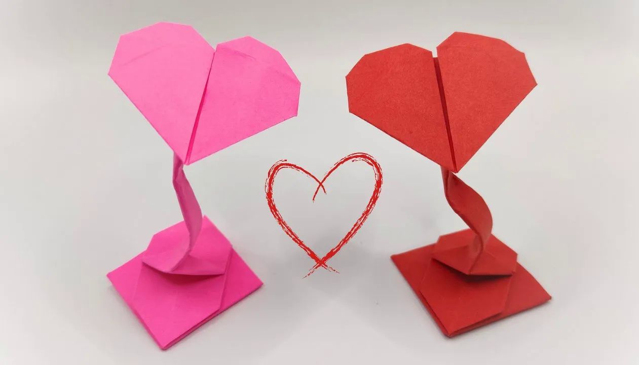 【origami library】站立爱心折纸教程origami stand heart