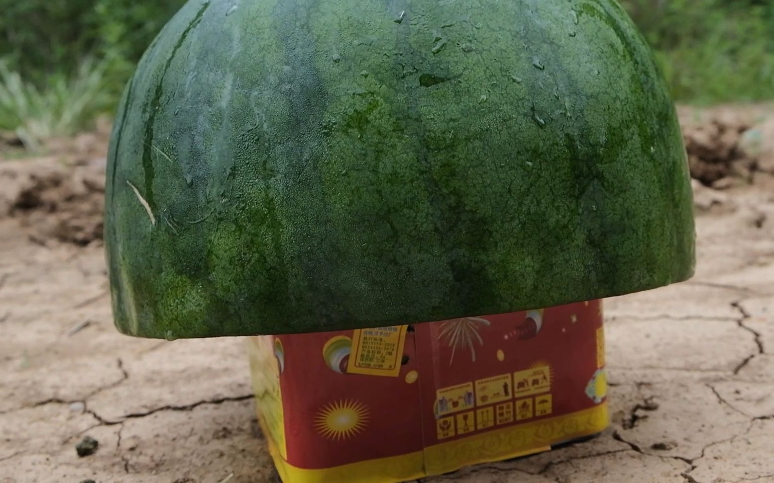 把西瓜盖在烟花上,点燃后会怎么样?