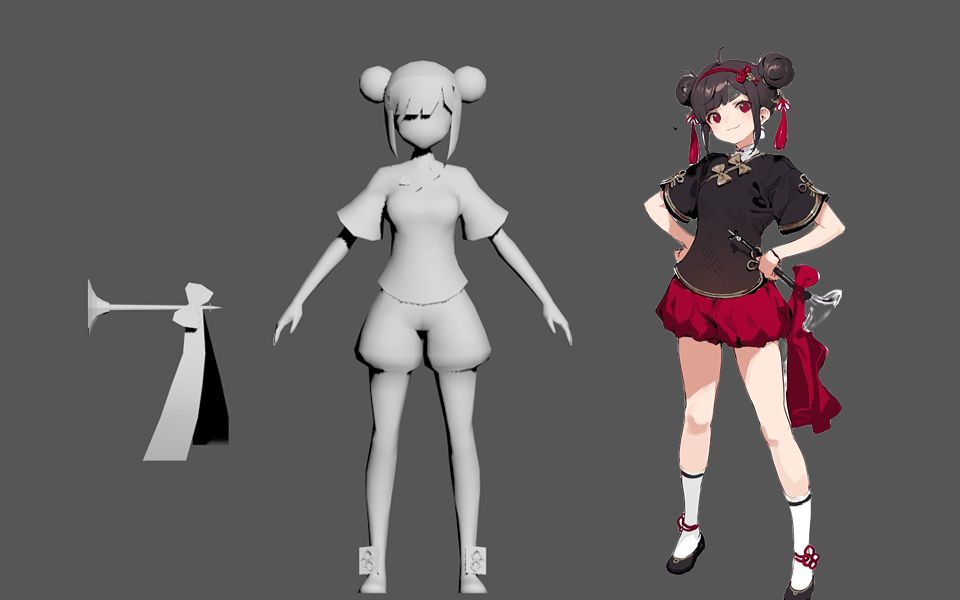 【3dmax角色建模】丸子头国风女孩模型制作,传统手绘角色零基础教程