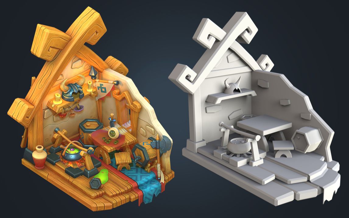 3dmax游戏场景建模教程,简单入门级房屋建模案例,房子布局|桌子|凳子