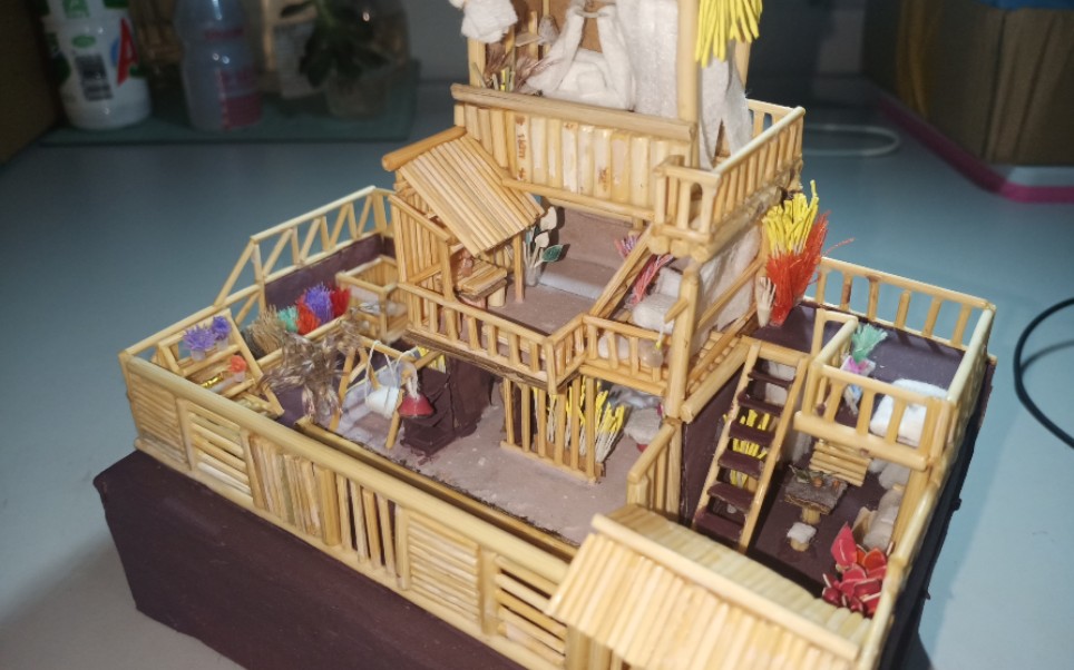 手工制作一个用快递盒牙签做成的小木屋