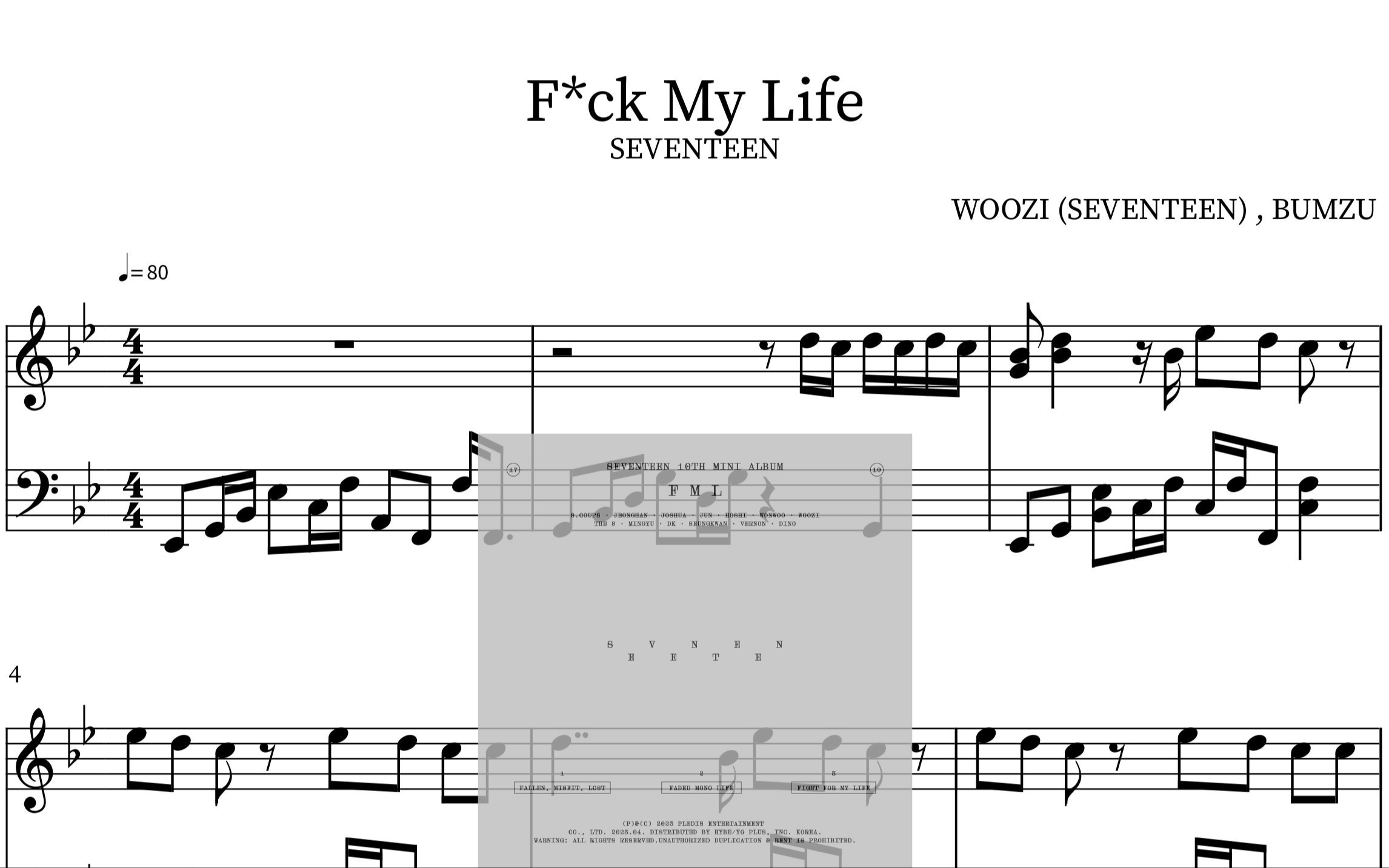 [图]SEVENTEEN - F*ck My Life Piano Sheet(鋼琴譜)