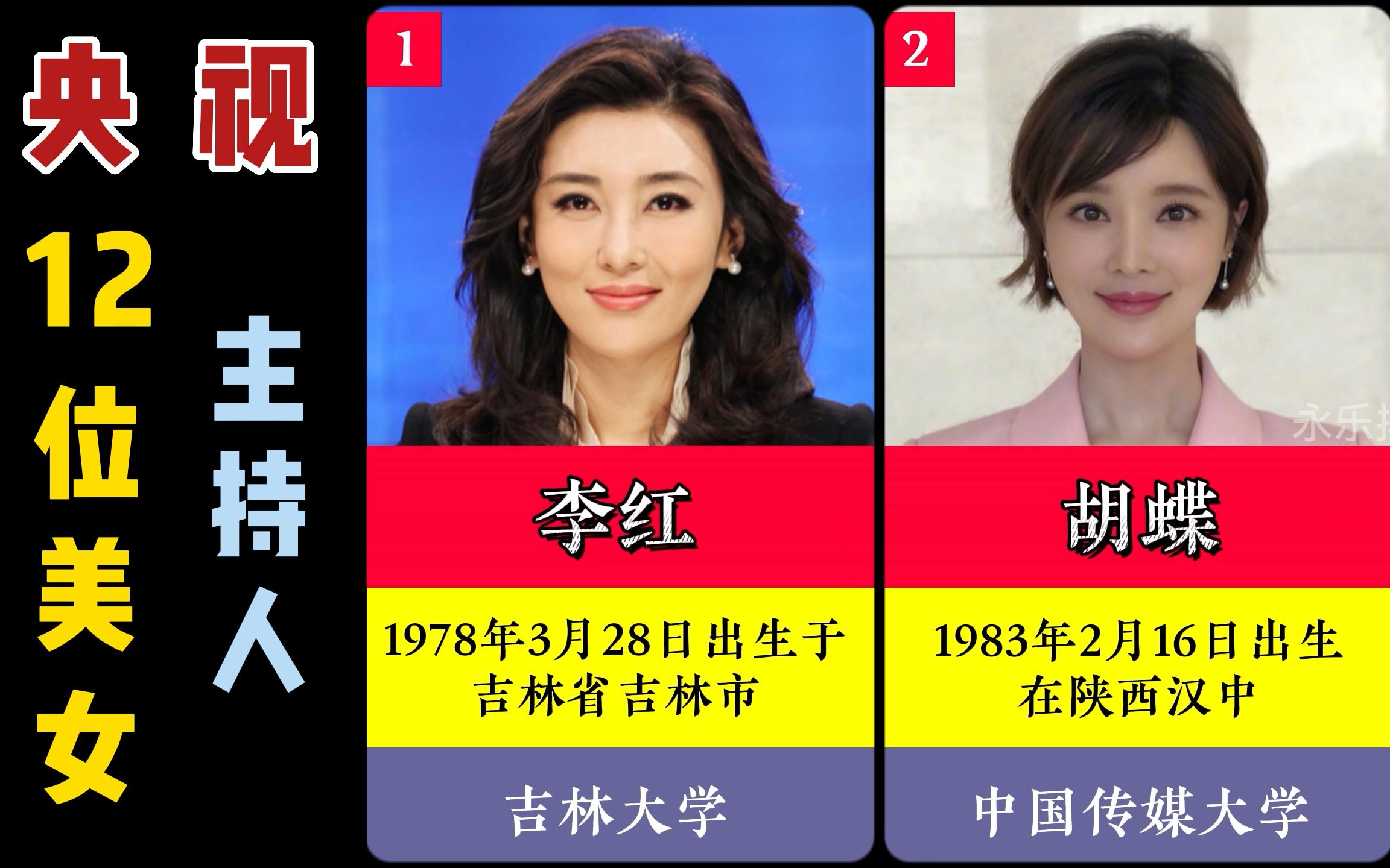 [图]央视12位最美女主持人，李红第一，胡蝶第二，董卿只能排第六