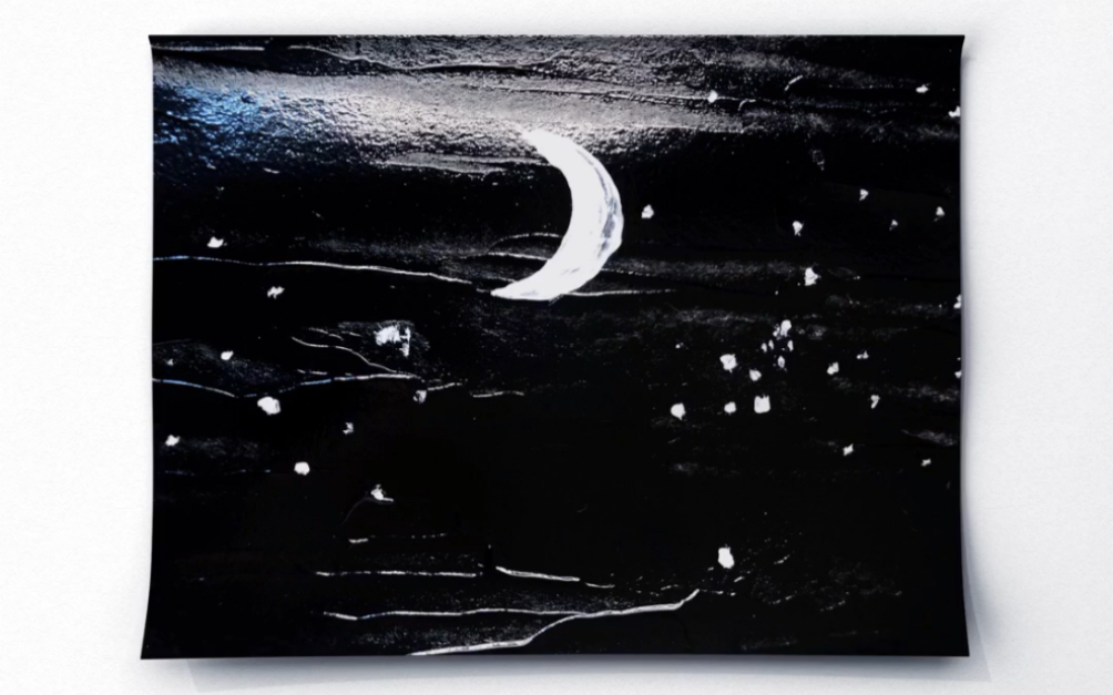 超简单的丙烯画|极简黑白手绘|星月