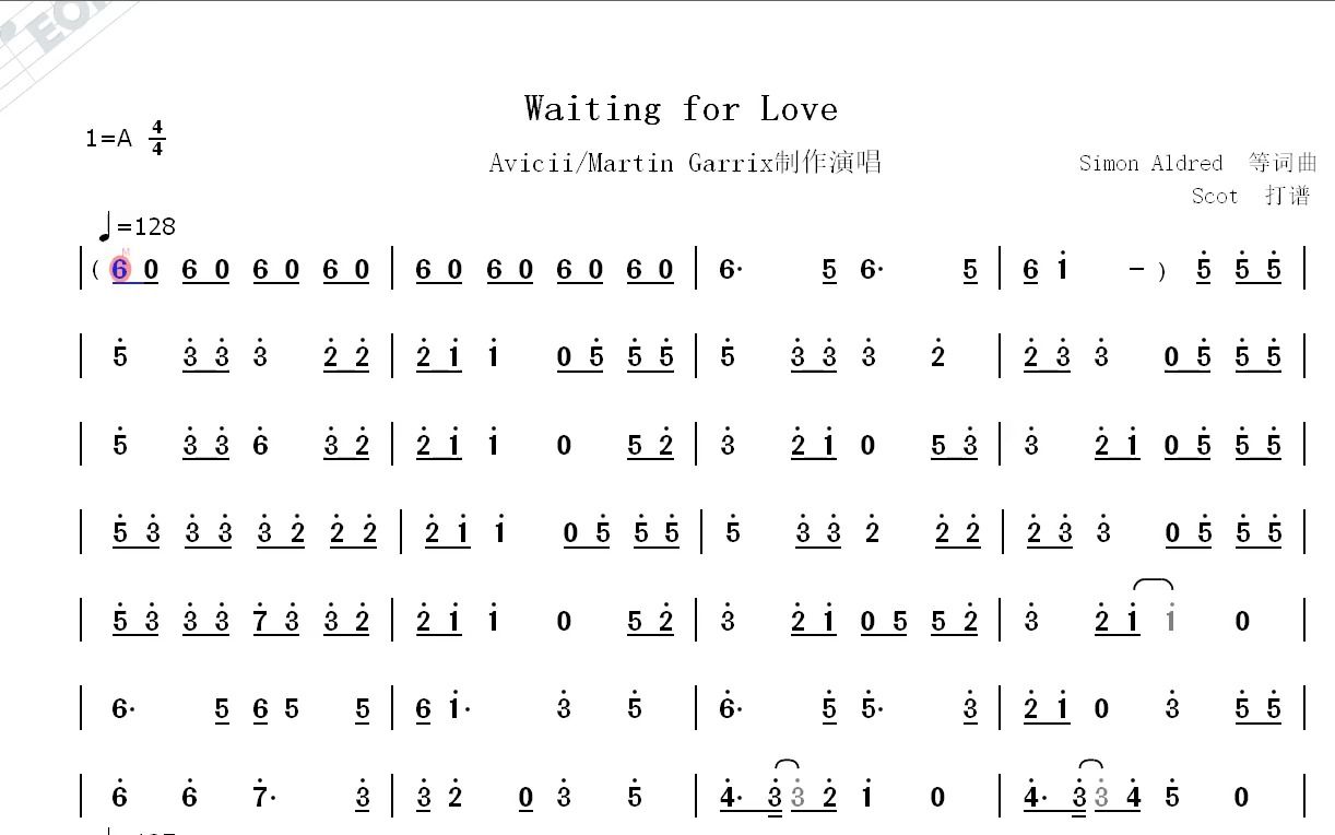 [图]Waiting for Love（Avicii--Martin Garrix制作演唱）--动态简谱