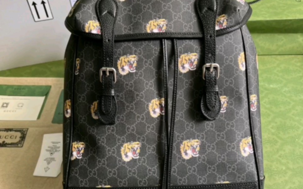 gucci老虎印花gg中号背包 696013】奢饰品女包原单6015含绿色礼品