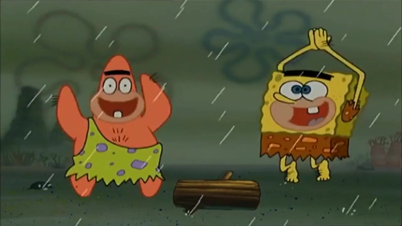 海绵宝宝:原始人看见火,把手放了进去,撒上调料真香!