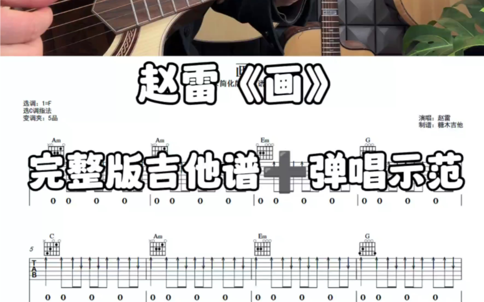 吉他弹唱赵雷《画》,吉他万能扫弦节奏型弹唱赵雷《画