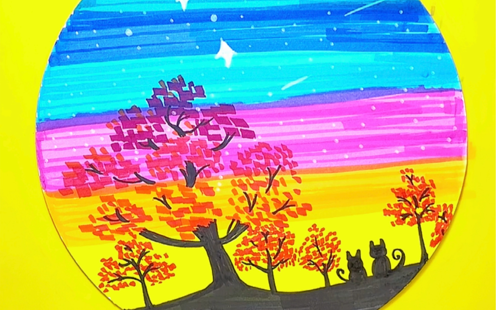 星空樱花树马克笔画法图片