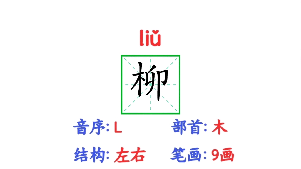 二年級語文下冊生字【柳】筆順,組詞,造句和詞語釋義