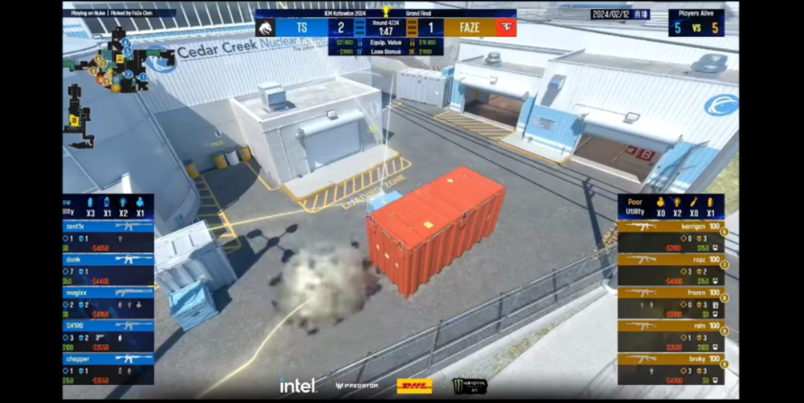 【csgo】赛事名场面 donk 核子外场混烟和压枪